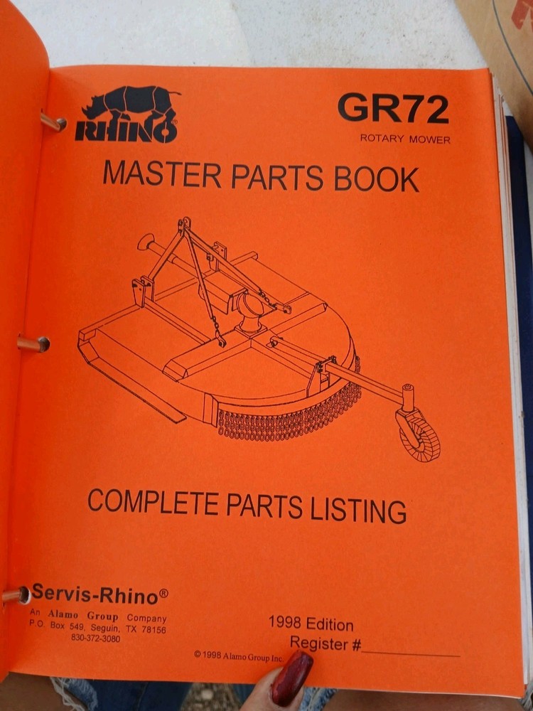Rhino Parts Catalog Operator Manuals Binder GR60, GR72, GR84, SR166, RC12, E-60