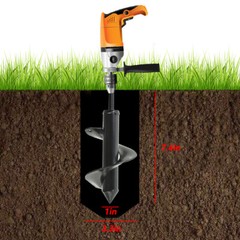 Auger Drill Bit 3 in. x 7 in.Black Garden Plant Flower Bulb Rapid Planter Spiral