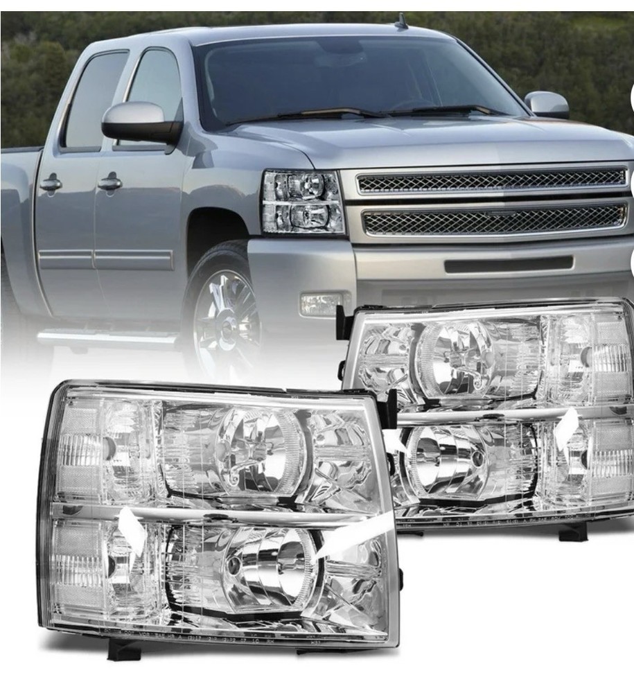 LED Headlight Assembly Chrome White for 07-13 Silverado 1500 07-14 2500 3500