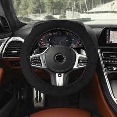 15 Inch Anti-Slip Fluffy Steering Wheel Cover for Winter Warmth, Soft Black