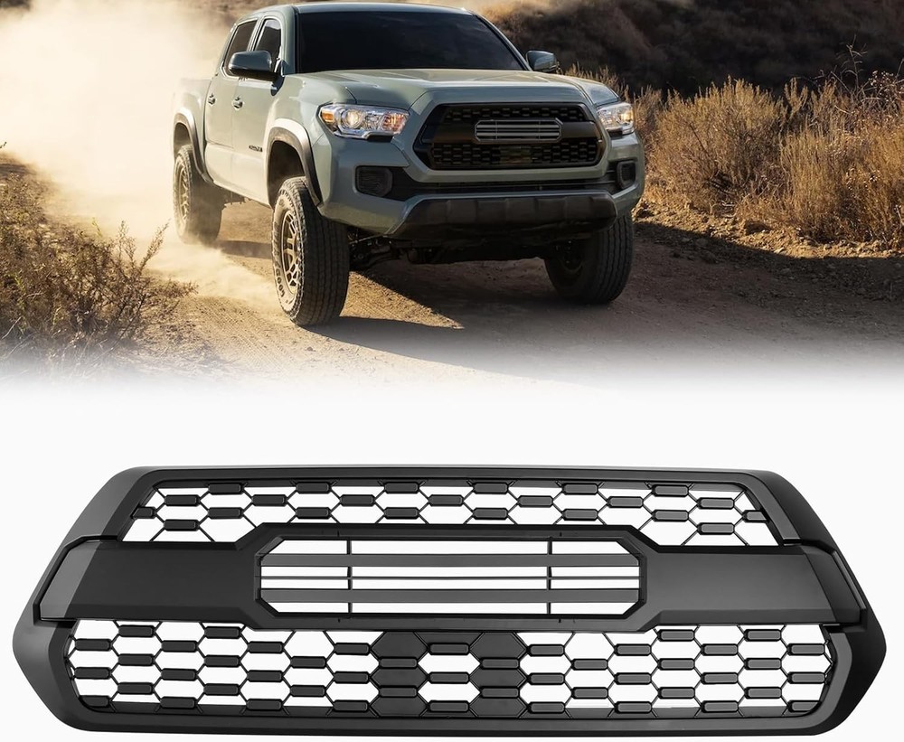 Front Hollow Grill Matte Black ABS for 2016-2022 Tacoma with Letters