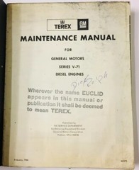 Vintage Terex Euclid GM Series V-71 Diesel Engine Maintenance Manual Illustrated