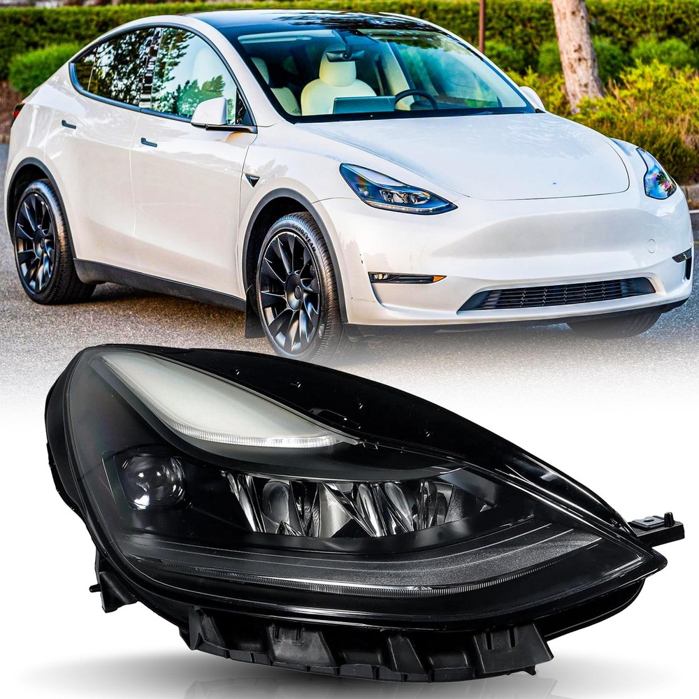 Passenger Side LED Headlight Assembly Tesla Model 3 2021-2023 Y 2021-2024 Chrome