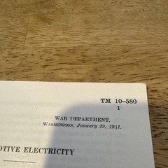 1941 War Department Technical Manual Automotive Electricity TM 10-580 Vintage
