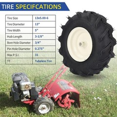 GICOOL 13×5.00-6″ Tiller Tire and Wheel, 【3/4″ 13×5.00-6 (3/4″ Alxe ), Gray