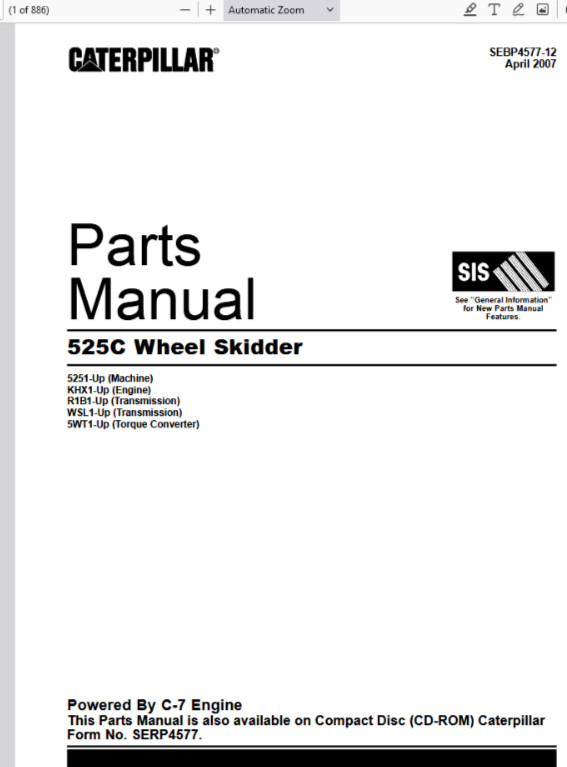 CAT Caterpillar 525C Wheel Skidder 5251-Up Parts Catalog Manual PDF USB