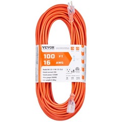 100FT Indoor Outdoor Extension Cord, 16AWG 10Amps 1250W, 3 Prongs Appliance Elec