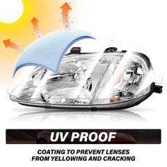 Headlight Pair 1999 2000 Honda Civic Halogen Chrome Housing Amber Reflector