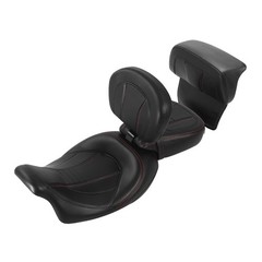 Low-Profile Leather Seat Pillion Backrest Pad Touring 14-23 Black Red