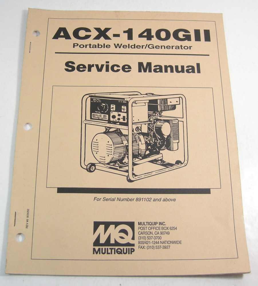 Multiquip MQ ACX-140GII Portable Welder Generator Service Workshop Repair Manual