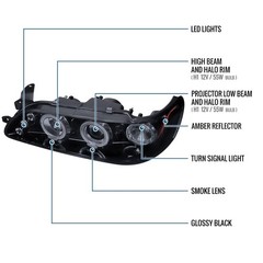 1993-1997 Toyota Corolla LED Dual Rims Projector Headlights Black Smoke Pair