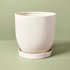 9.5″ Stoneware Indoor/Outdoor Planter Pot with Saucer Cream – Hearth & Hand