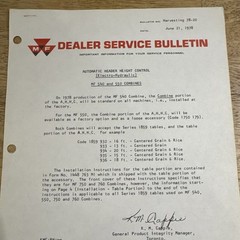1978 Massey Ferguson MF 540 And 550 Combines Dealer Service Bulletin