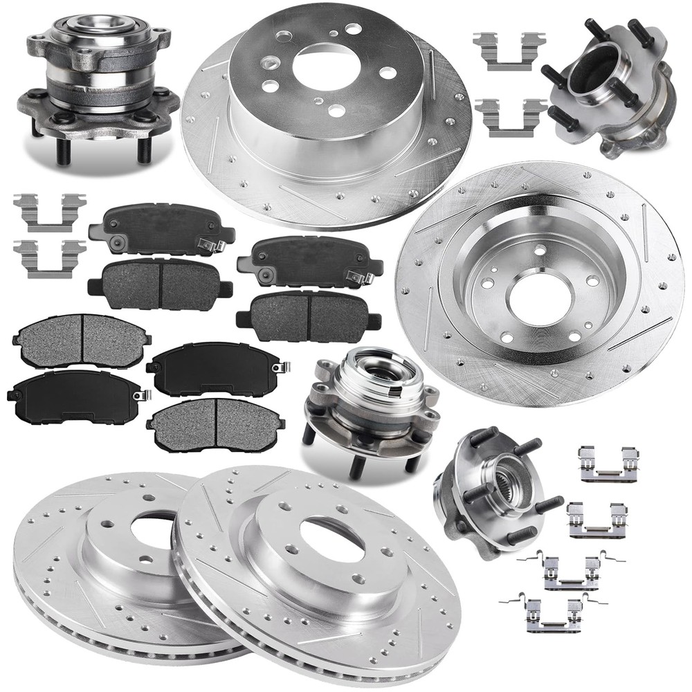 11.65/11.46 Brake Kit Drilled Slotted Rotors Pads Hub 07-13 Nissan Altima