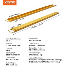 VEVOR Pallet Fork Extensions Forklift Extensions 84″ x 4.5″ Heavy Duty Steel