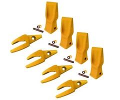 4 CAT Style Backhoe Bucket Shanks 1″ Lip, Abrasion Teeth 4T-2203, 119-3204 w Pin