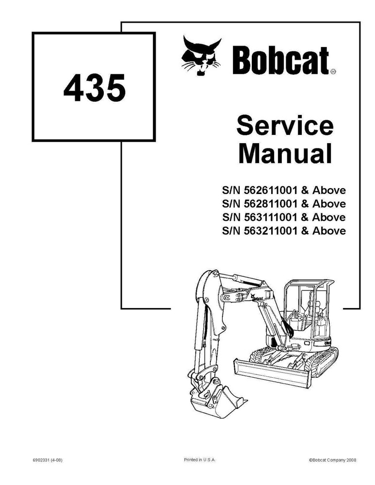 Bobcat 435 Compact Excavator Service Shop Repair Manual 6902331