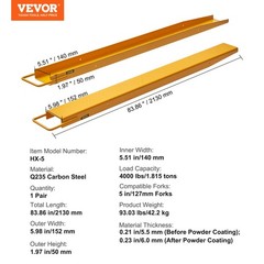 VEVOR Pallet Fork Extensions Forklift Extensions 84″ x 5.5″ Heavy Duty Steel