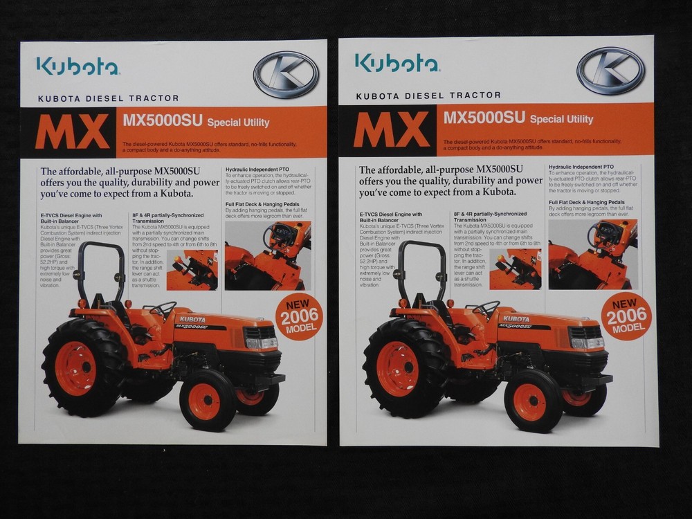 (2) 2006 GENUINE KUBOTA MX5000SU TRACTOR “SPECIFICATIONS” SALES BROCHURES
