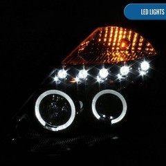 2003-2005 Nissan 350Z LED Dual Halo Halogen Projector Headlights Black Smoke