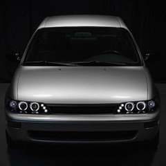 1993-1997 Toyota Corolla LED Dual Rims Projector Headlights Black Smoke Pair