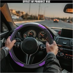 15 Inch Carbon Fiber Leather Steering Wheel Cover, Anti-Slip Bre Color: Purple