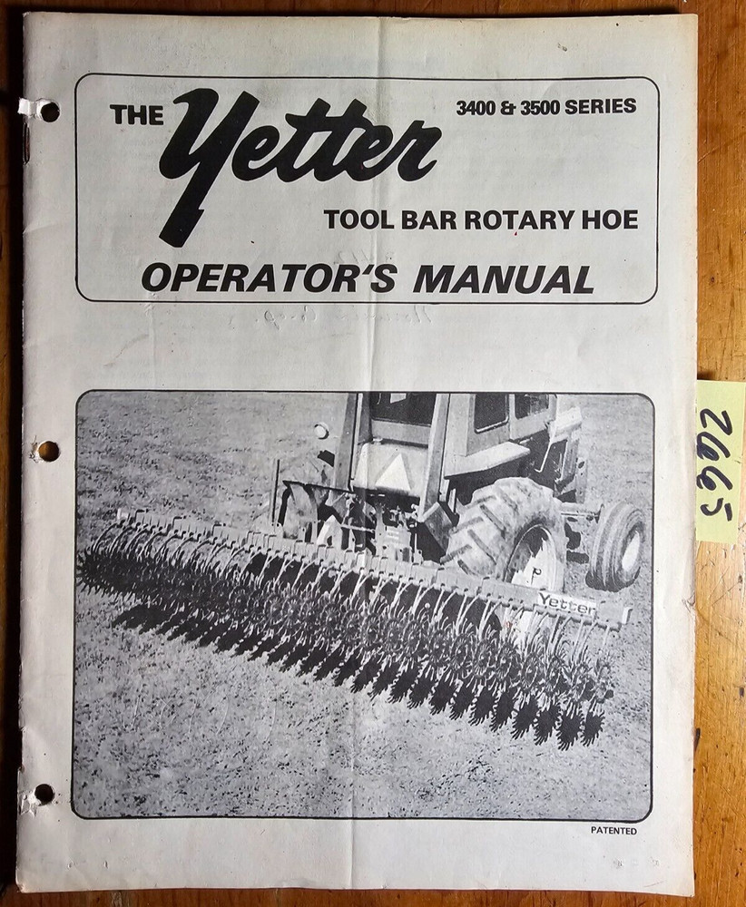 Yetter 3400 3500 Series Tool Bar Rotary Hoe Owner’s Operator’s Manual