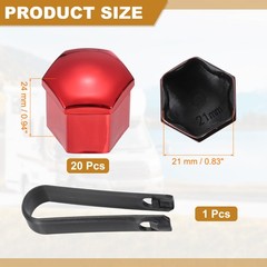 20Pcs 21mm Wheel Lug Nut Cover Bolt Caps Car Tire Nut Cover with Tongs Red