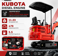 1.4 Ton Mini Excavator Tracked Diggers Kubota Diesel Engine with 8 Attachments