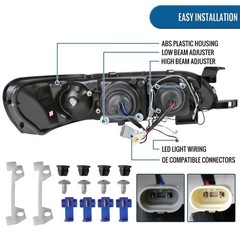 1993-1997 Toyota Corolla LED Dual Rims Projector Headlights Black Smoke Pair