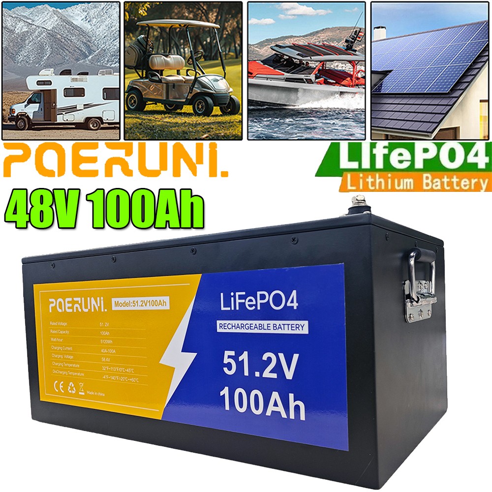 48V 100Ah LiFePO4 Lithium Battery 15000+ Deep Cycles Built-in BMS For Golf Carts