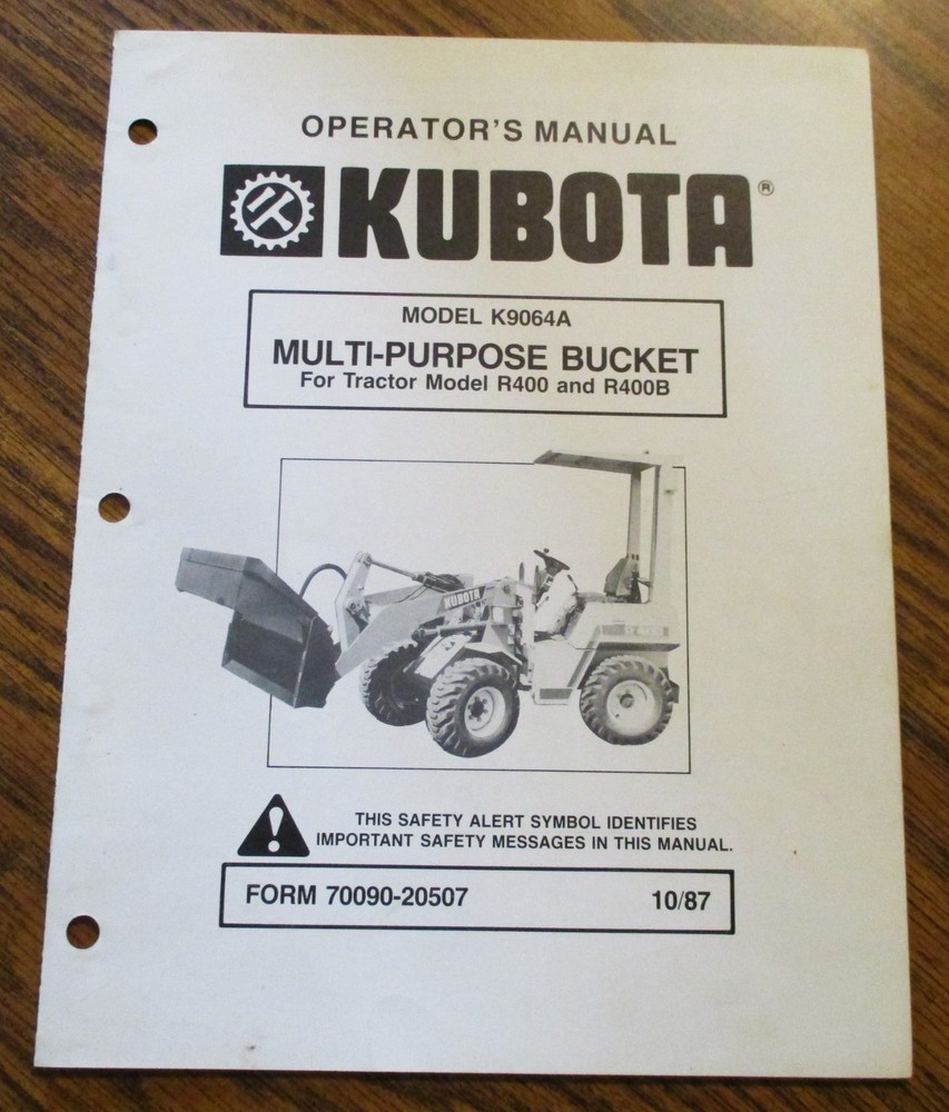Kubota k9064A Multi-Purpose Bucket Operators Part Manual for R400 R400B Tractors
