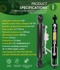 Hydraulic Top Link Cat 1-1 with Locking Block 18 1/8” – 26 3/8” with 2 Hose