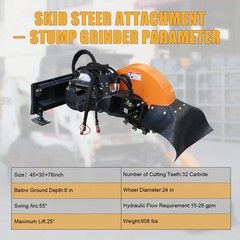 Wolverine Skid Steer Stump Grinder Attachment Articulating 32 Carbide Universal