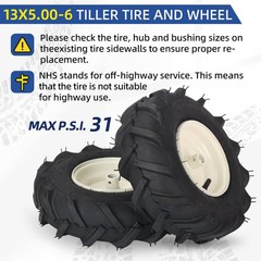 GICOOL 13×5.00-6″ Tiller Tire and Wheel, 【3/4″ 13×5.00-6 (3/4″ Alxe ), Gray