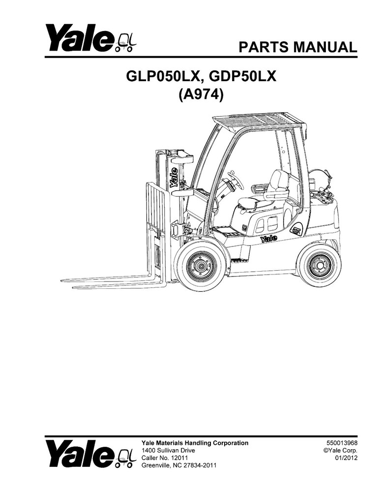 Forklift Service Parts Manual Fits Yale GLP050LX, GDP50LX(A974)