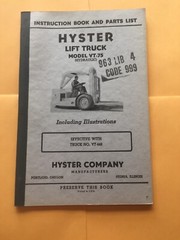 Hyster VT75 Forklift Lift Truck Catalog Instruction Parts Manual Service Book