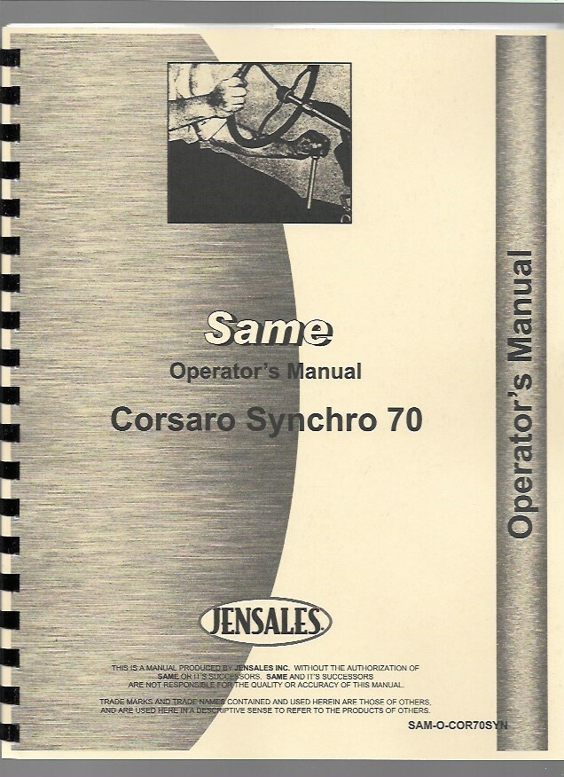 Same Corsaro 70 Tractor Owners Operators Manual Synchro 4 Cylinder