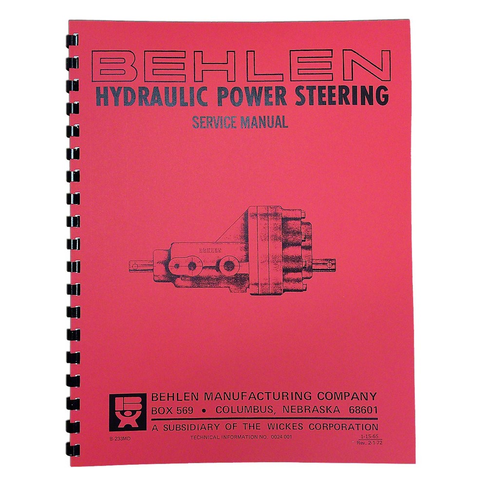 Behlen Power Steering Service & Parts Manual Reprint For Tractors |