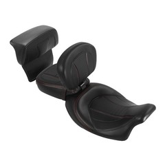 Low-Profile Leather Seat Pillion Backrest Pad Touring 14-23 Black Red
