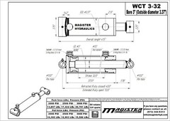 Hydraulic Cylinder Welded Double Acting 3″ Bore 32″ Stroke Cross Tube 3×32 NEW