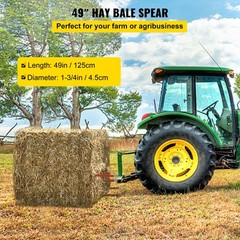 VEVOR 49″ Hay Bale Spear 3000 lbs Capacity with Nut and Sleeve