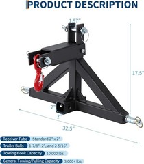 3Pt Trailer Hitch W/ 2” Receiver Drawbar Adapter Towing Hook for Cat 1 Tractor