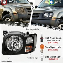 For 2002 2003 2004 Nissan Xterra XE Headlights with Bulbs Black Amber, Pair