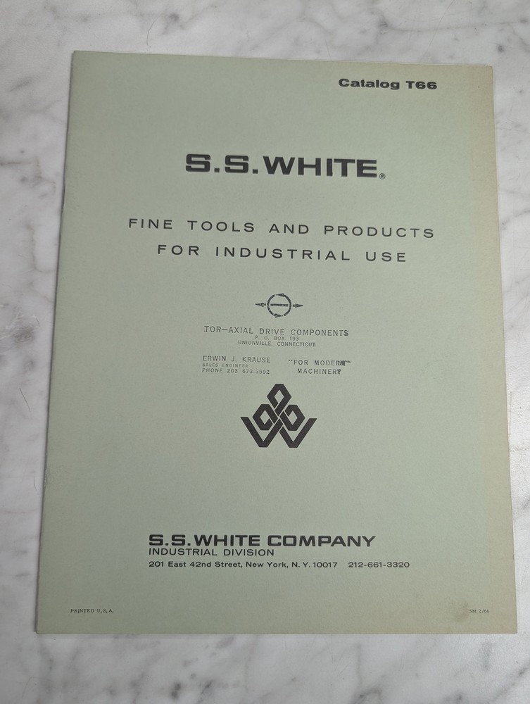 SS WHITE FINE TOOLS & PRODUCTS FOR INDUSTRIAL USE SALES CATALOG BROCHURE T66