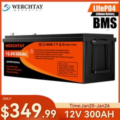 12V 300AH LiFePO4 Lithium Battery 15000+Cycles 200A BMS Solar Off-grid RV 3.8kwh