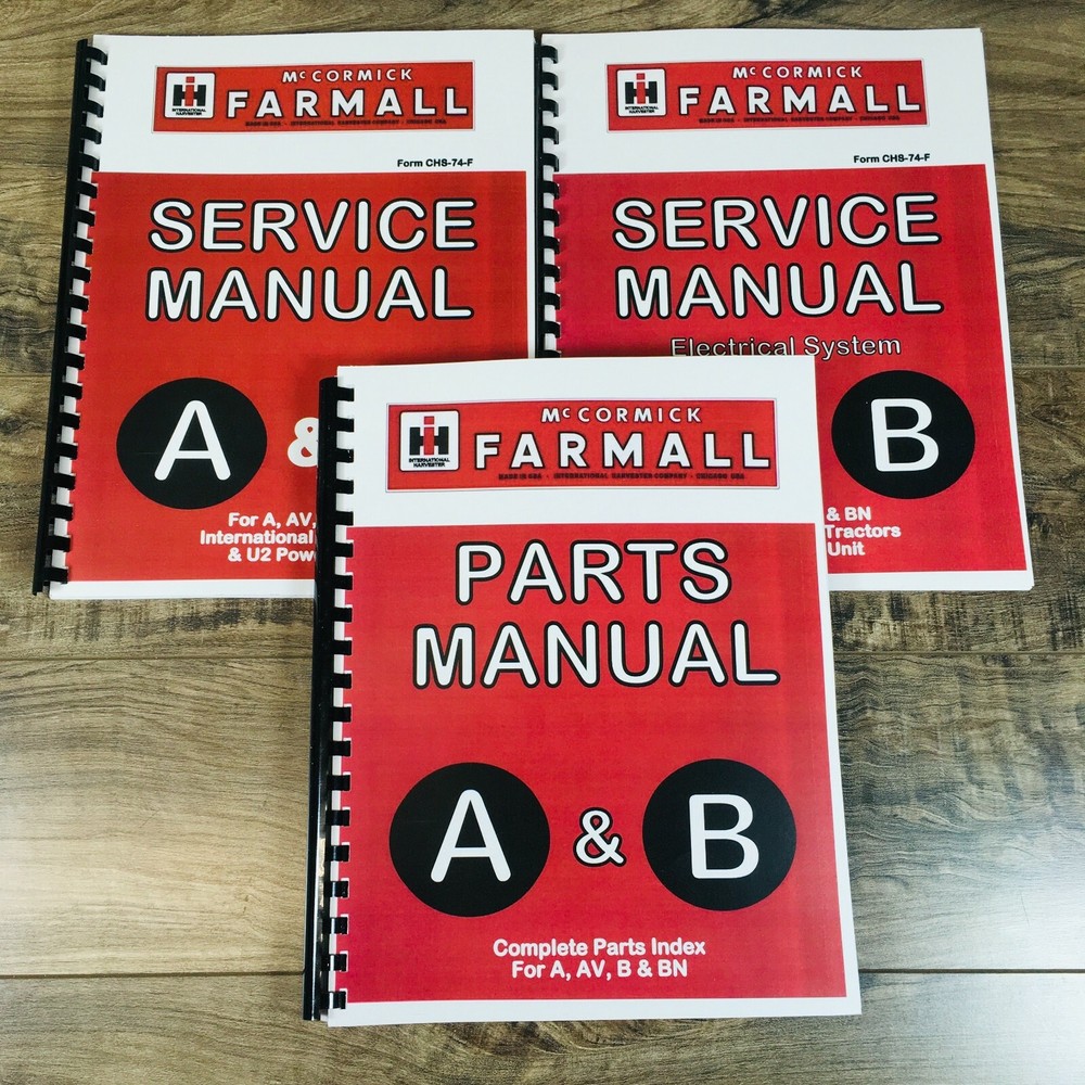 International Farmall A AV B BN Tractor Service Shop Parts Repair Manual Set
