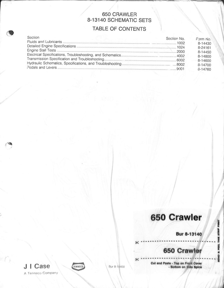 J I Case 650 Crawler Equipment Manual 8-13140 Schematic Sets OEM