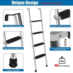 62″ RV Bunk Ladder – 4 Wide Steps, Aluminum with Anti-Slip Rubber Feet