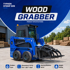 TYPHON STOMP 509 Wheeled Skid Steer Loader 25hp Kubota EPA Engine w 4 Attachment